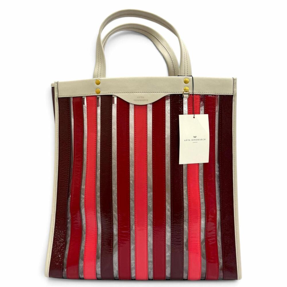 Anya Hindmarch Multi Stripes Tote Oxblood - Logo-embellished leather tote bag...